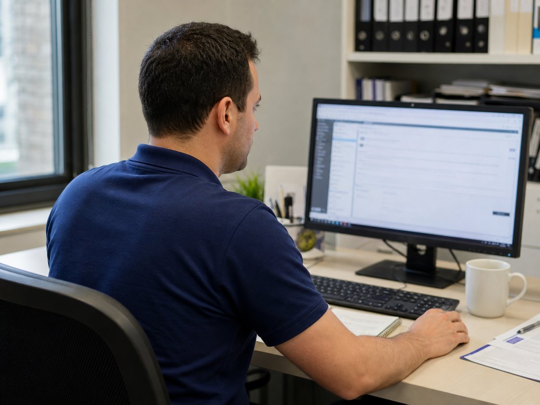 A team member working through the morning inbox.